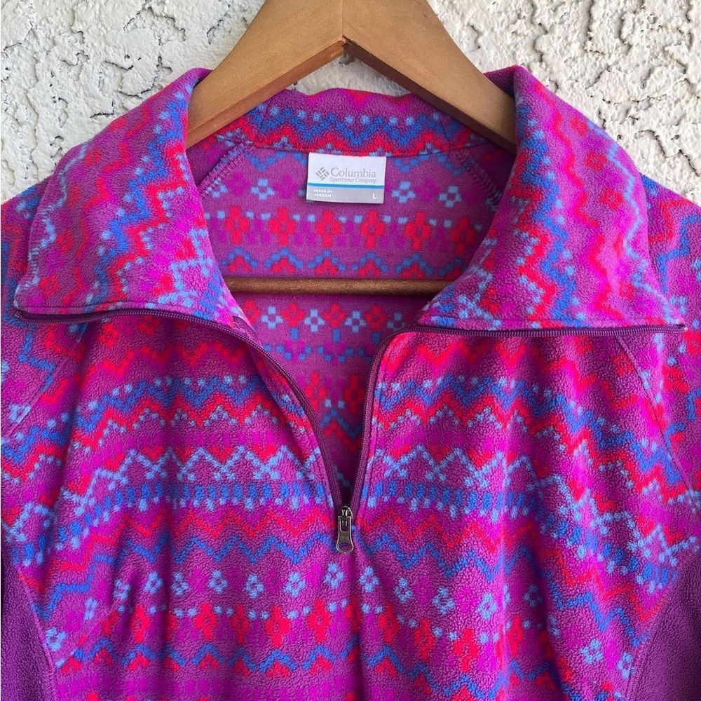 COLUMBIA Aztec Purple, Pink, Red Bright Fleece Quarter Zip Women’s Large - Picture 4 of 9